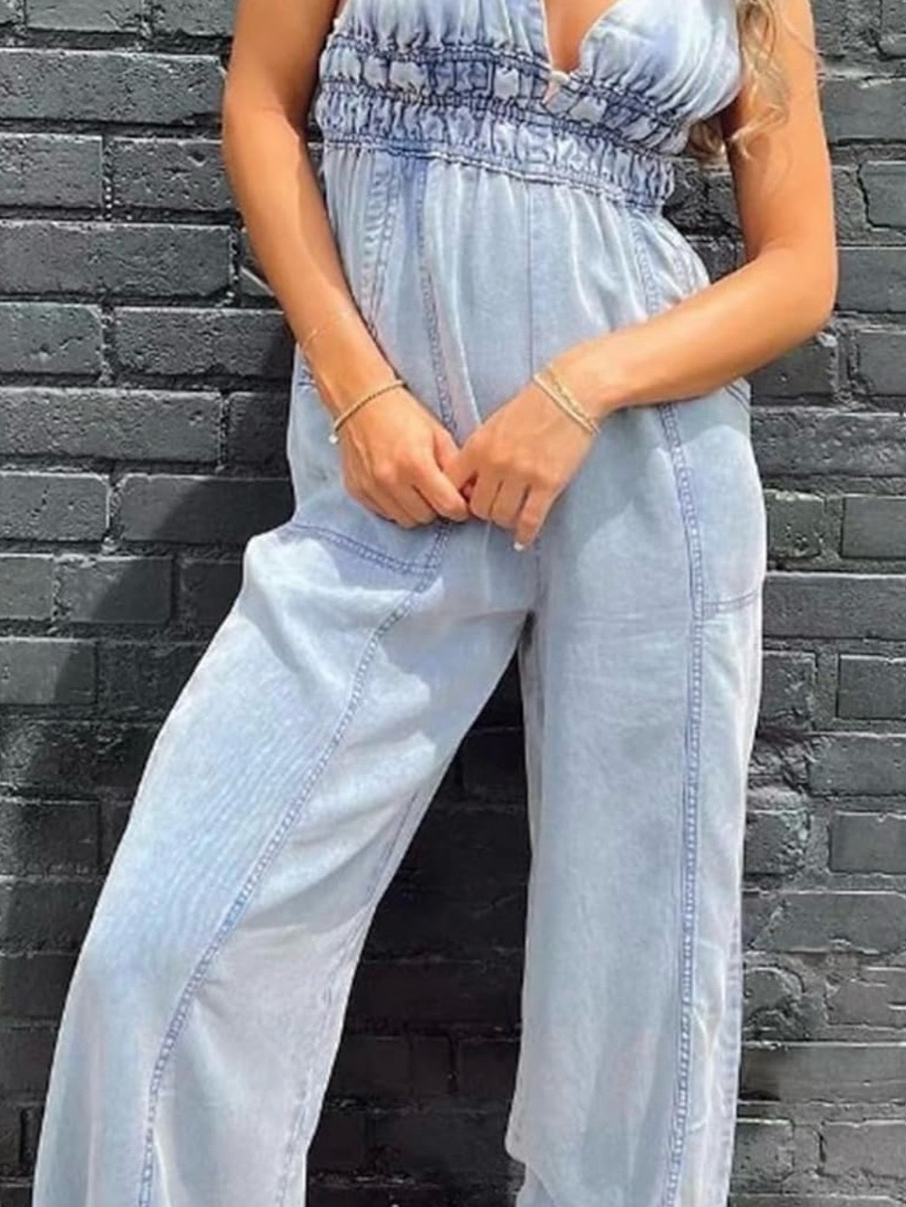 Distressed  Wash Women's Wide-Leg Jeans Jumpsuit - no tag or size tags NEW